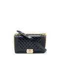 CHANEL MEDIUM LE BOY PATENT LEATHER BLACK LGHW