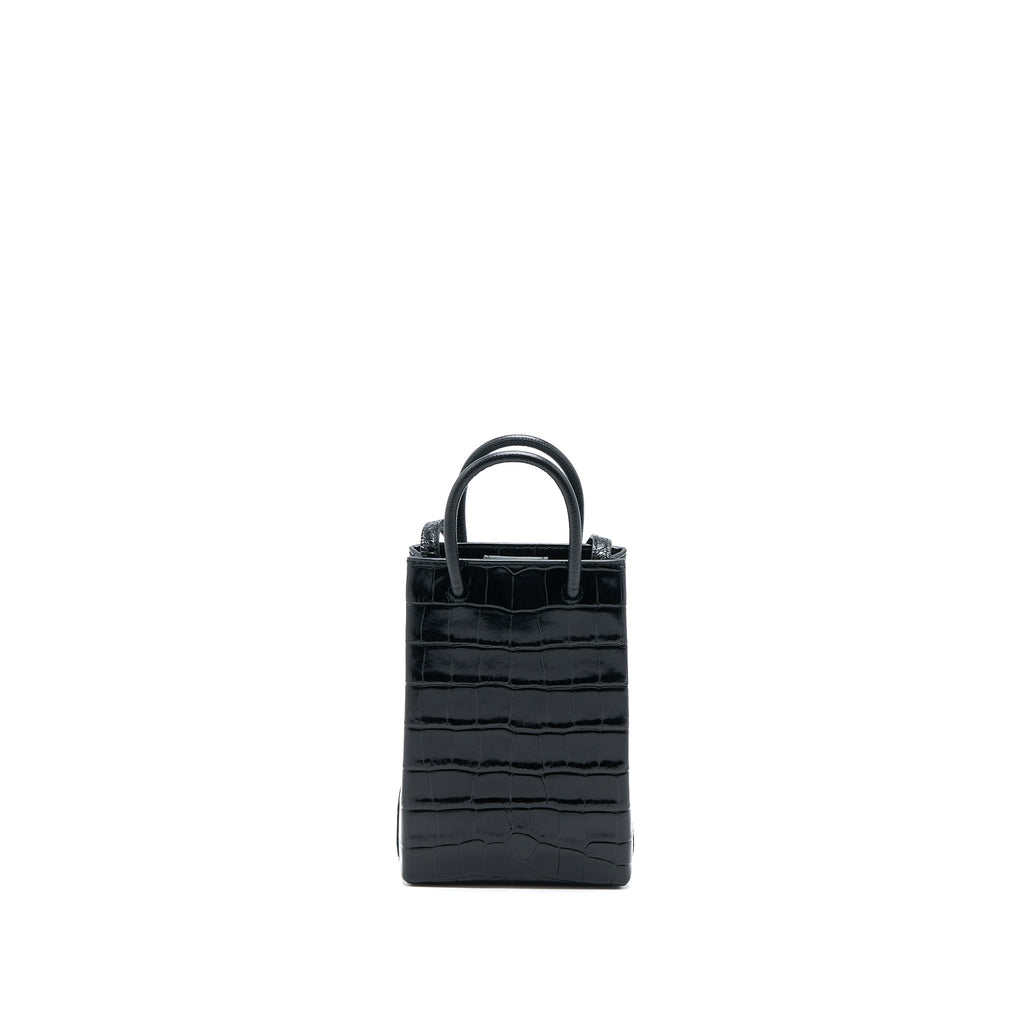 BALENCIAGA MINI SHOPPING PHONE POUCH CORO-EMBOSS CALFSKIN BLACK SHW