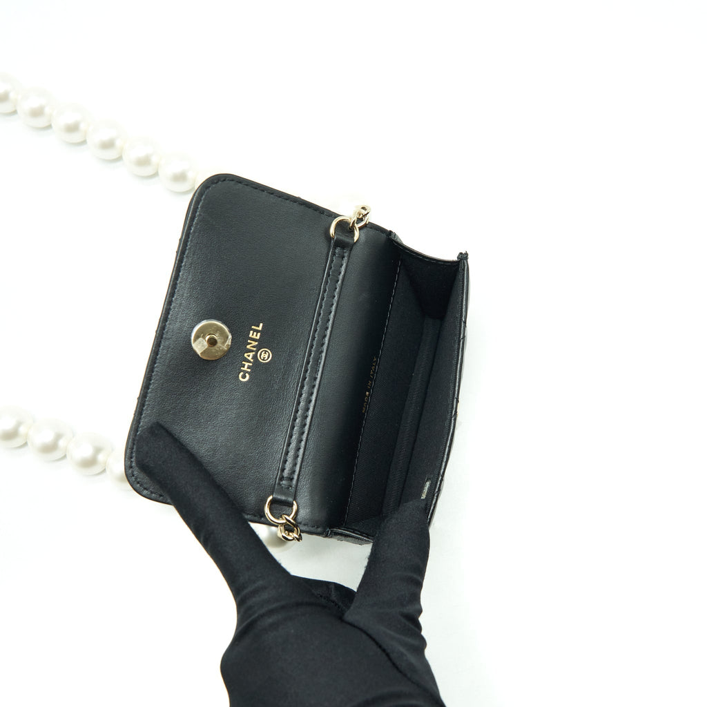 CHANEL GIANT PEARL CHAIN MINI BAG LAMBSKIN BLACK LGHW