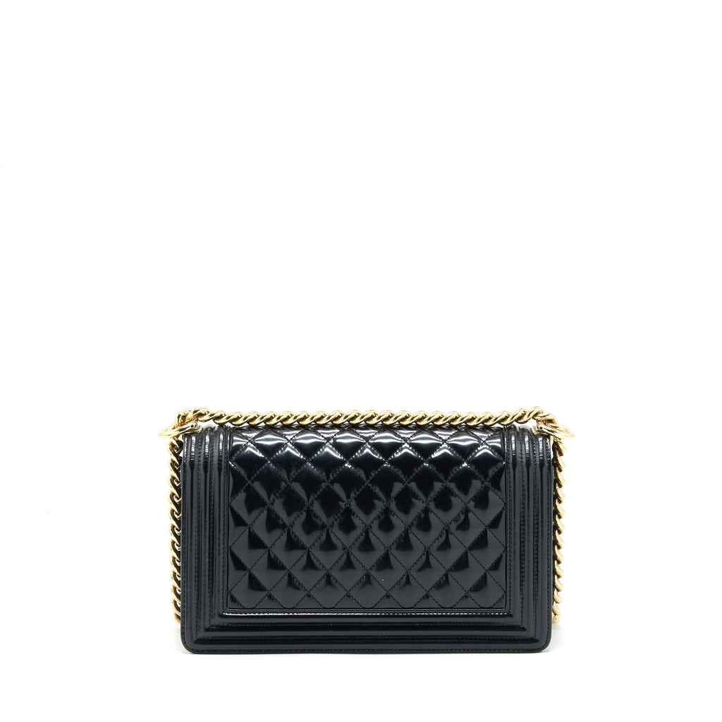 CHANEL MEDIUM LE BOY PATENT LEATHER BLACK LGHW