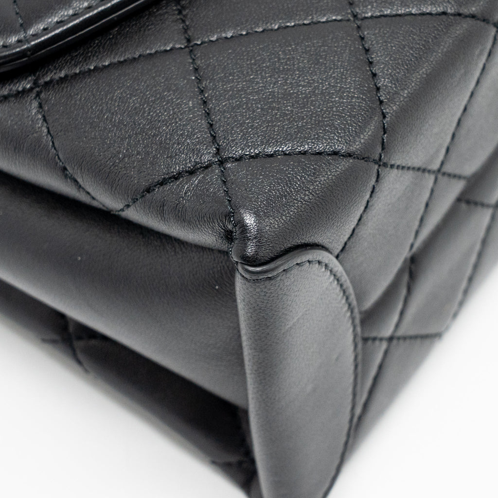CHANEL MINI TRENDY SPIRIT TOP HANDLE FLAP BAG LAMBSKIN BLACK GHW