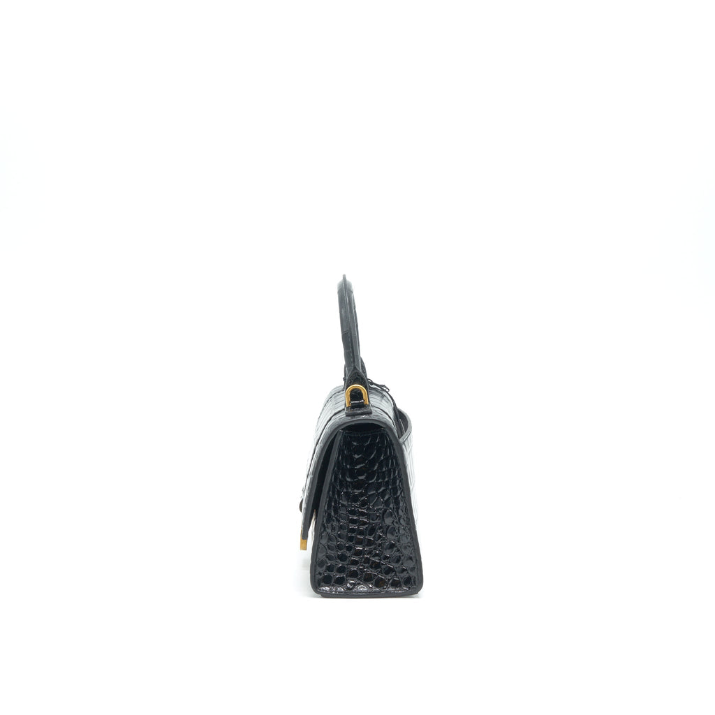 BALENCIAGA HOURGLASS XS EMBOSSED CALFKSIN BLACK GHW