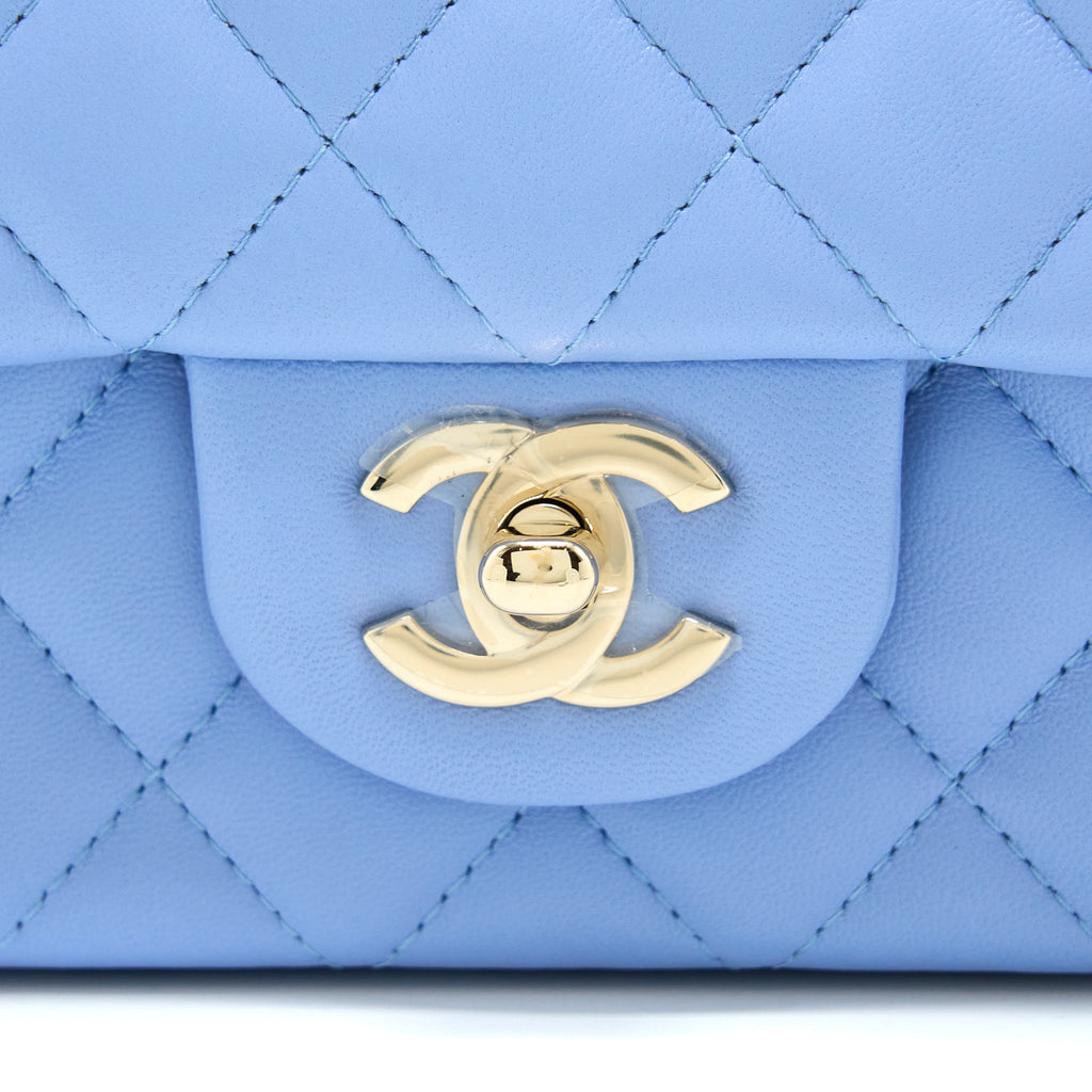CHANEL MINI RECTANGULAR FLAP BAG LAMBSKIN BLUE LGHW