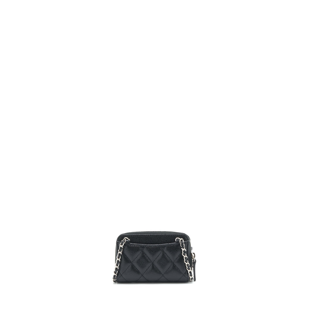 CHANEL MINI ZIPPY CARD HOLDER WITH CHAIN CAVIAR BLACK SHW