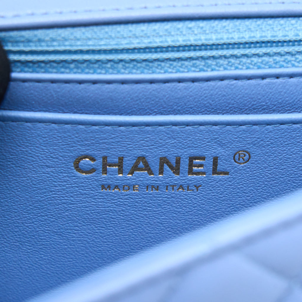 CHANEL MINI RECTANGULAR FLAP BAG LAMBSKIN BLUE LGHW