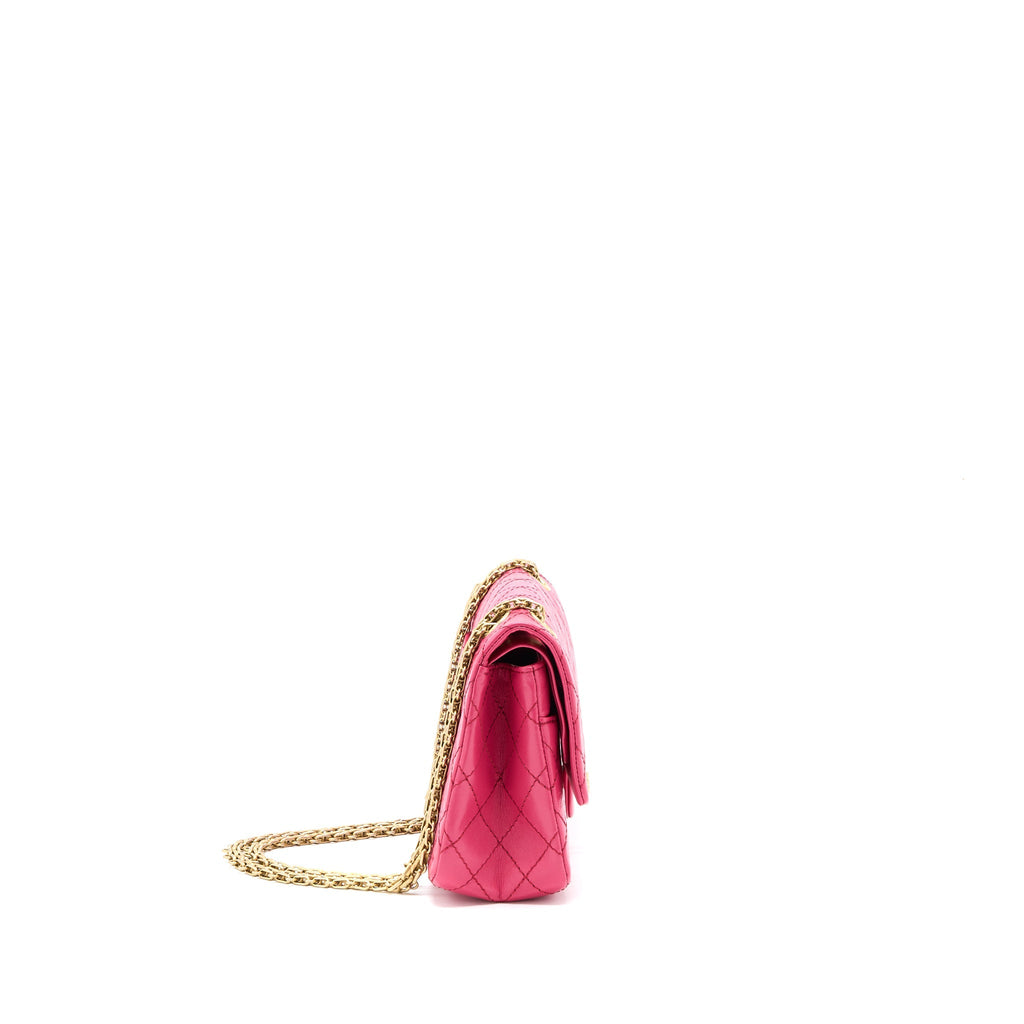 CHANEL SMALL 2.55 REISSUE AGED CALFSKIN HOT PINK BRUSHED GHW