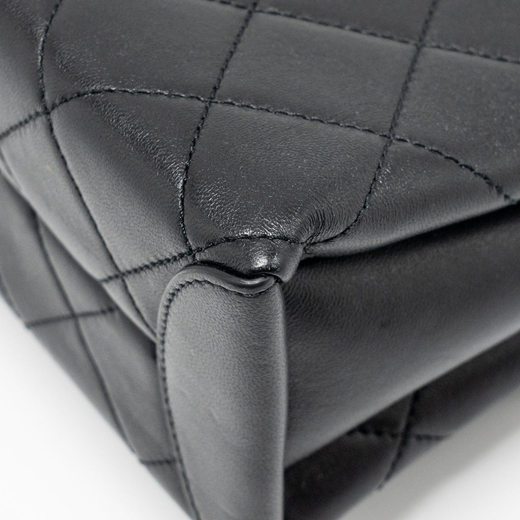 CHANEL MINI TRENDY SPIRIT TOP HANDLE FLAP BAG LAMBSKIN BLACK GHW