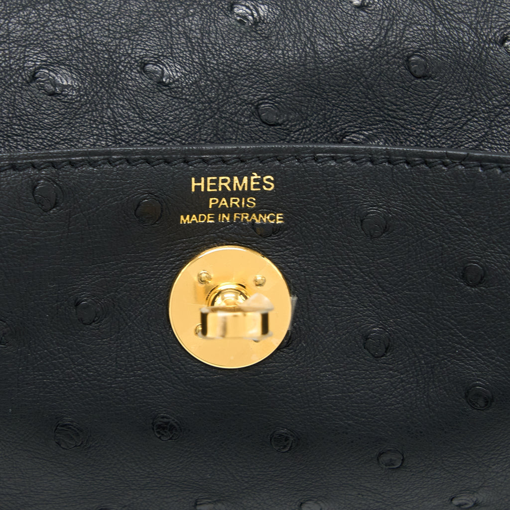HERMES MINI LINDY OSTRICH BLACK GHW