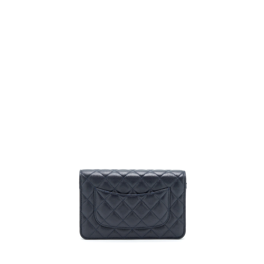 CHANEL CLASSIC WALLET ON CHAIN CAVIAR NAVY LGHW