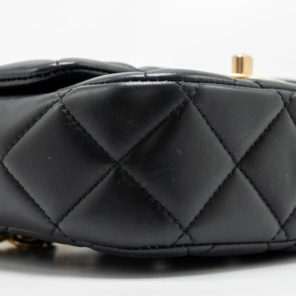 CHANEL QUILTED FLAP BAG WITH HEART CHARM CHAIN LAMBSKIN BLACK GHW (MICROCHIP)