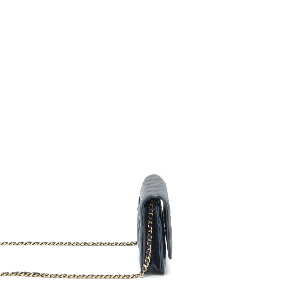 CHANEL CLASSIC WALLET ON CHAIN CAVIAR NAVY LGHW