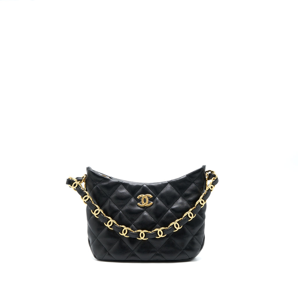 CHANEL 22K HOBO SHOULDER BAG LAMBSKIN BLACK GHW (MICROCHIP)