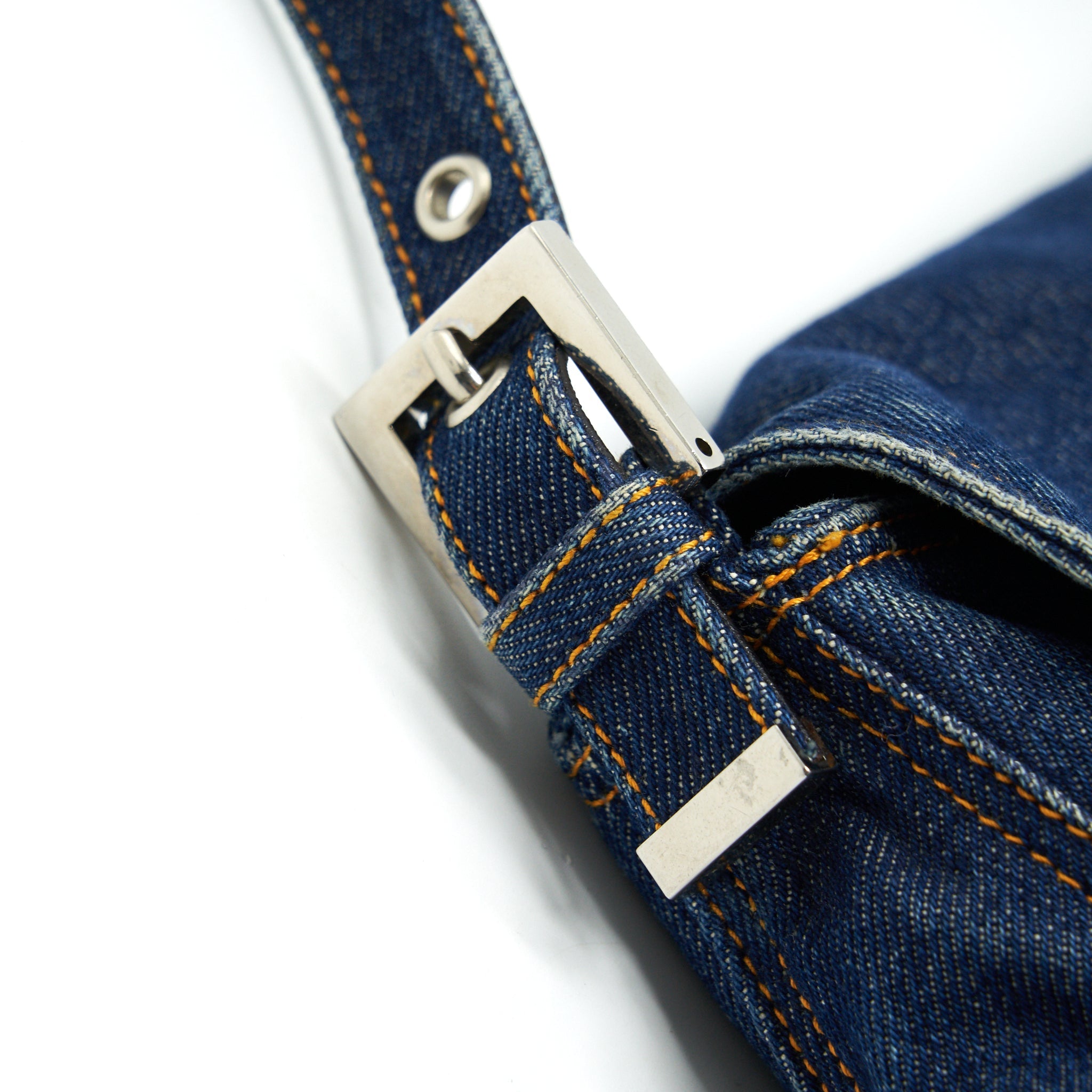 FENDI VINTAGE DENIM MAMMA BAGUETTE SHOULDER BAG