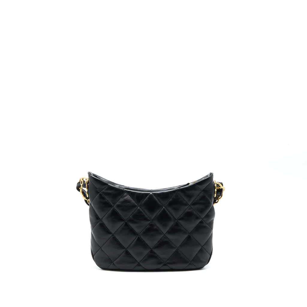 CHANEL 22K HOBO SHOULDER BAG LAMBSKIN BLACK GHW (MICROCHIP)