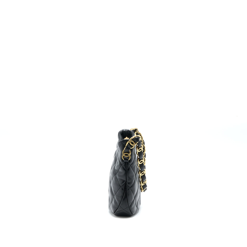 CHANEL 22K HOBO SHOULDER BAG LAMBSKIN BLACK GHW (MICROCHIP)