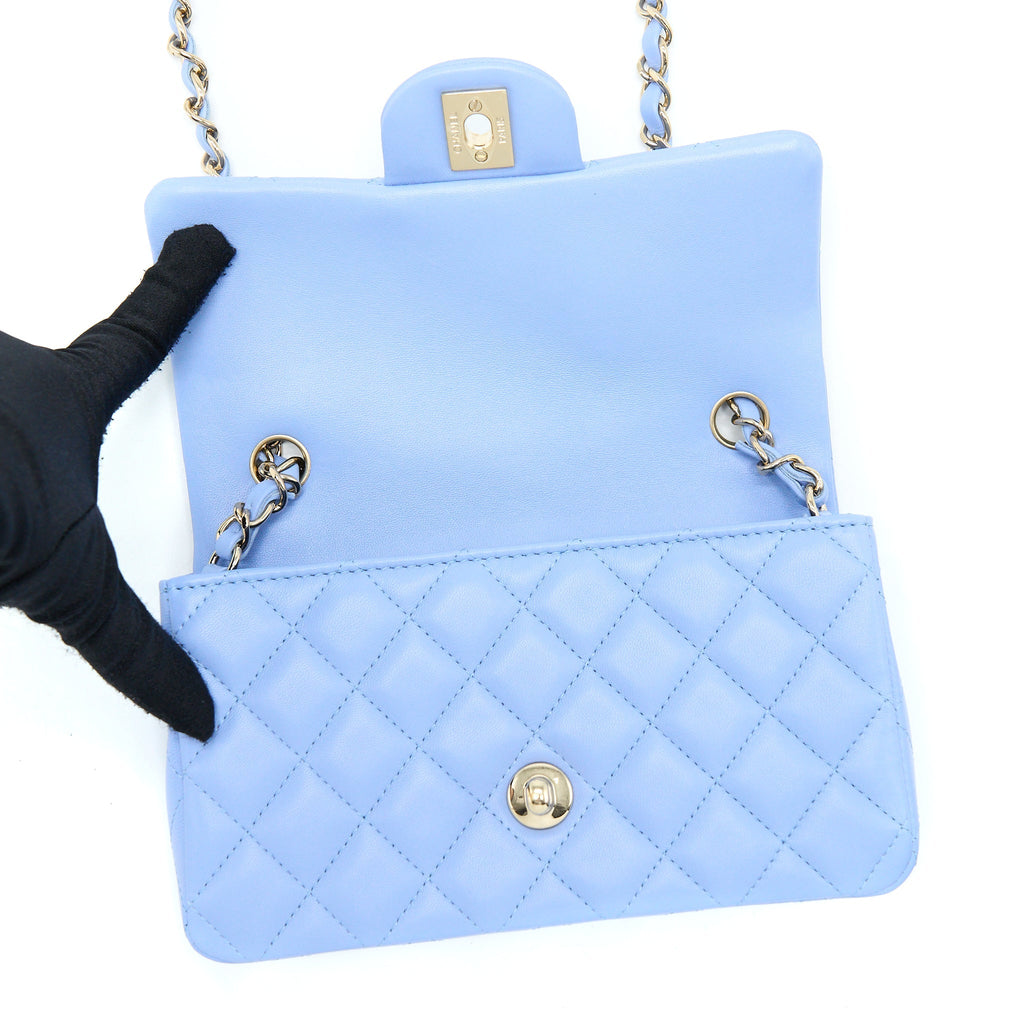 CHANEL MINI RECTANGULAR FLAP BAG LAMBSKIN BLUE LGHW