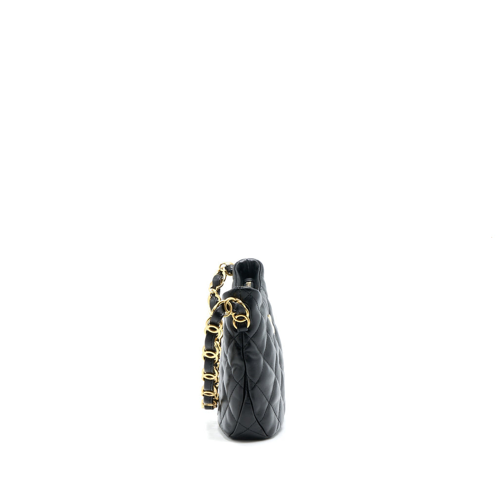 CHANEL 22K HOBO SHOULDER BAG LAMBSKIN BLACK GHW (MICROCHIP)