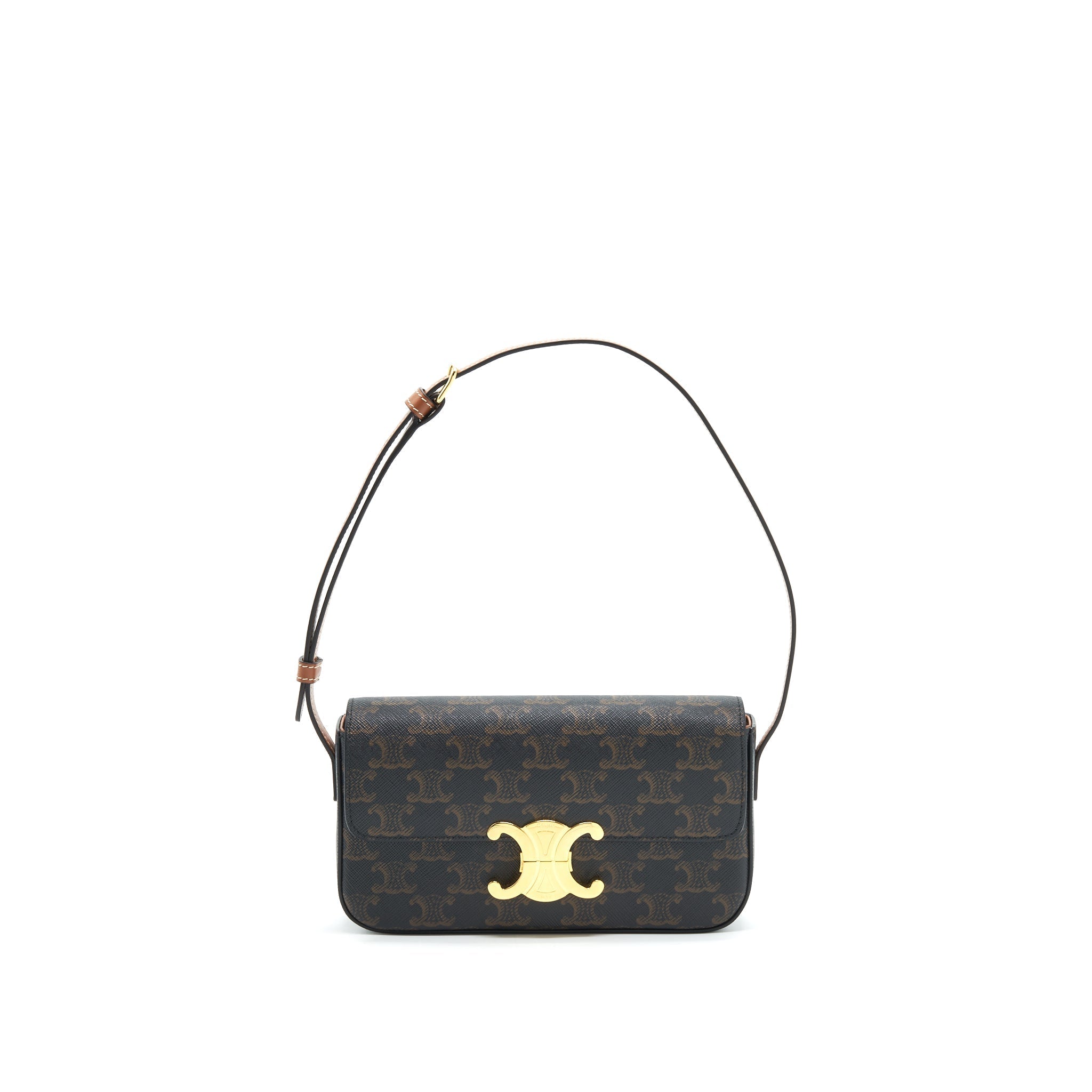 CELINE TRIOMPHE SHOULDER BAG IN TRIOMPHE CANVAS AND CALFSKIN