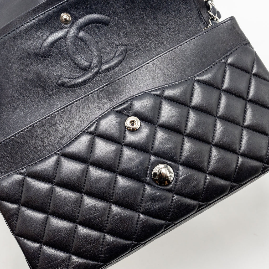 CHANEL MEDIUM CLASSIC DOUBLE FLAP BAG LAMBSKIN DARK BLUE SHW