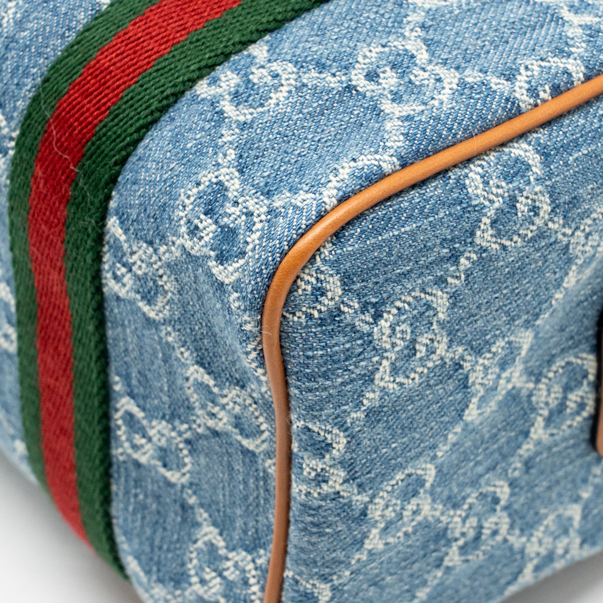 GUCCI MINI GG HANDBAG GG DENIM/LEATHER LIGHT BLUE/WHITE/BROWN GHW