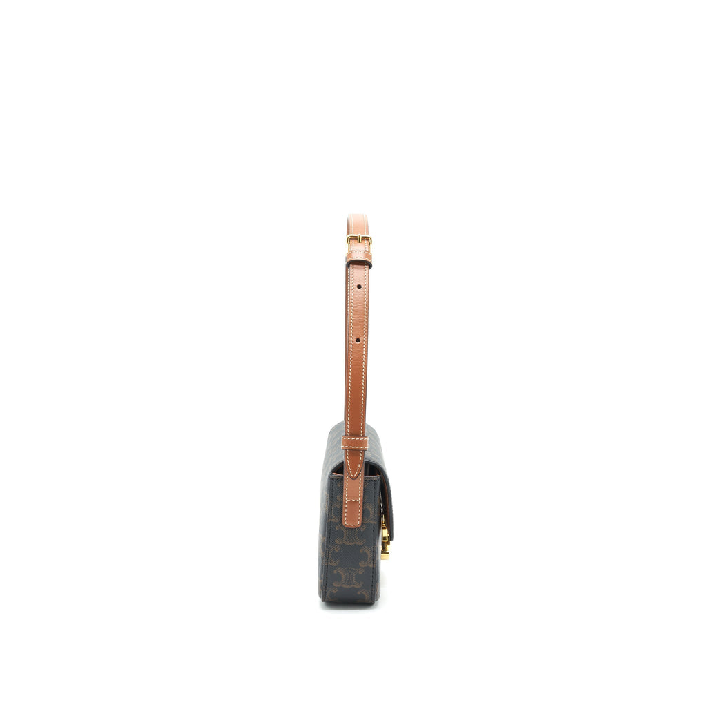 CELINE TRIOMPHE SHOULDER BAG IN TRIOMPHE CANVAS AND CALFSKIN
