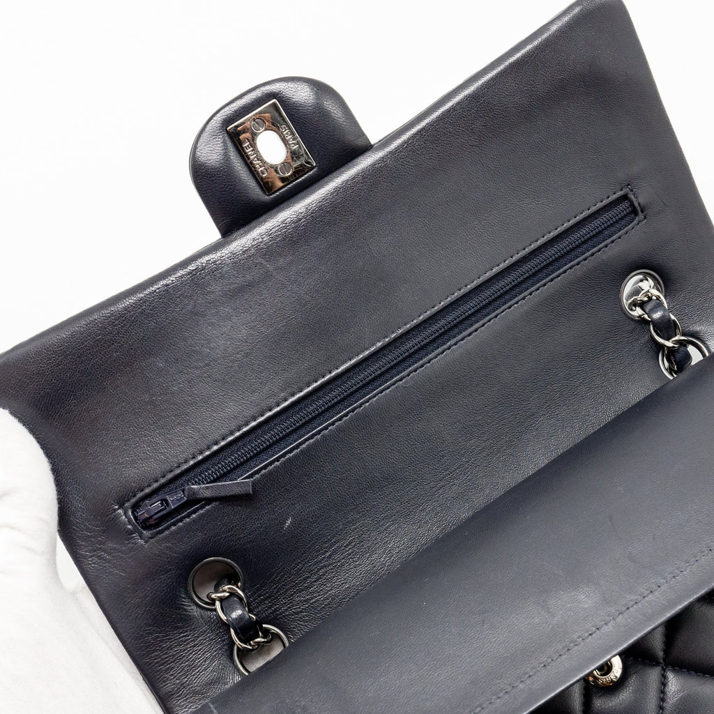 CHANEL MEDIUM CLASSIC DOUBLE FLAP BAG LAMBSKIN DARK BLUE SHW