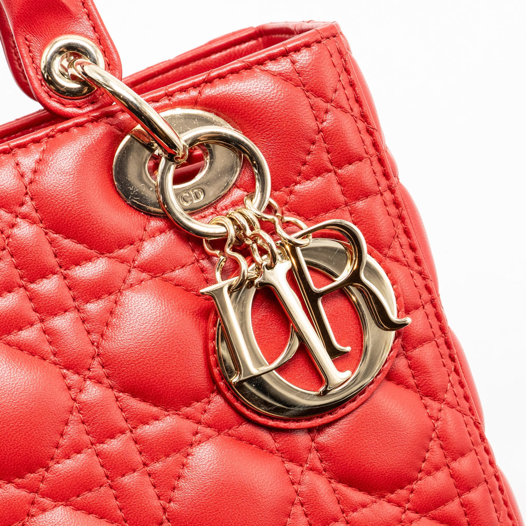 DIOR MEDIUM LADY DIOR LAMBSKIN RED LGHW