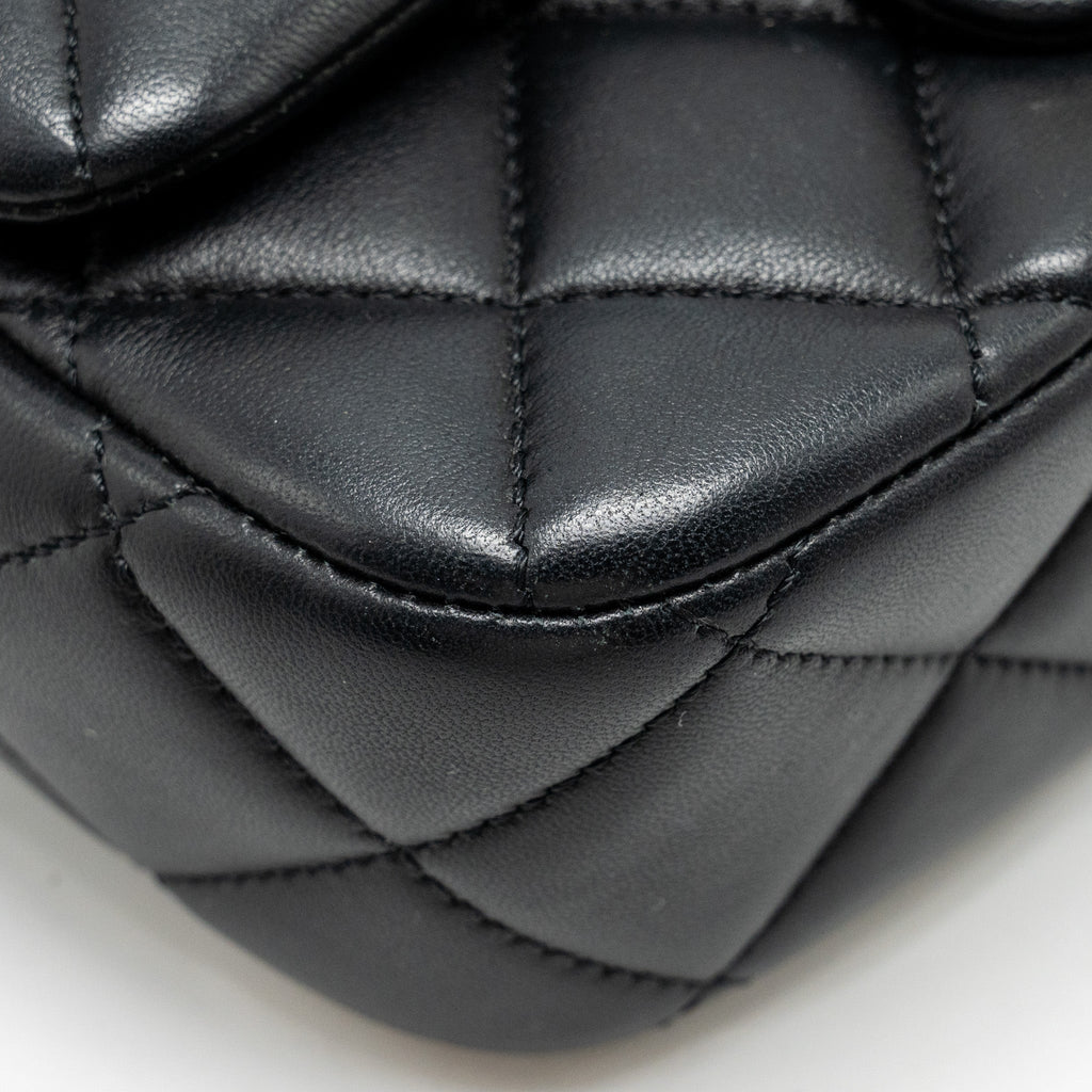 CHANEL QUILTED FLAP BAG WITH HEART CHARM CHAIN LAMBSKIN BLACK GHW (MICROCHIP)