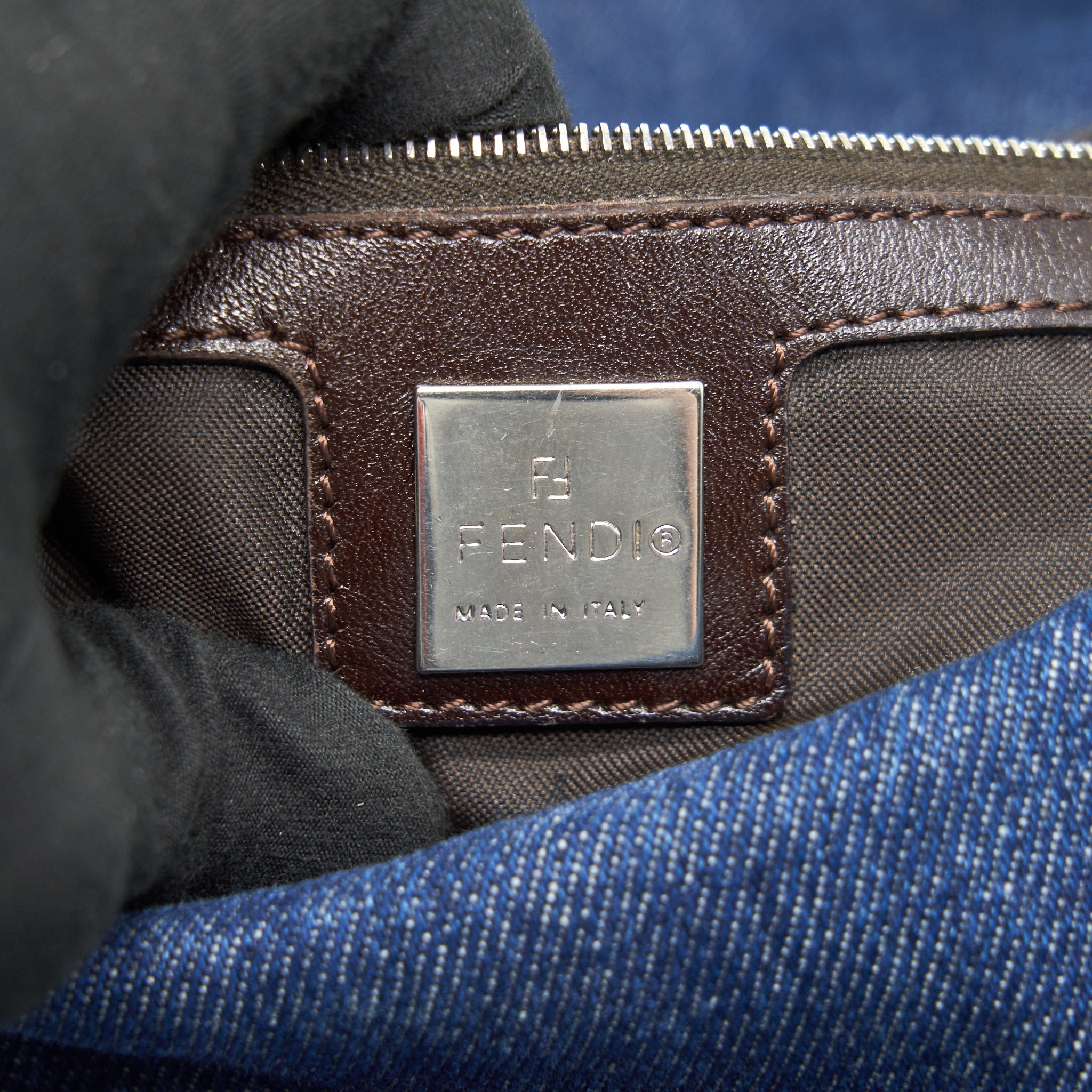 FENDI VINTAGE DENIM MAMMA BAGUETTE SHOULDER BAG