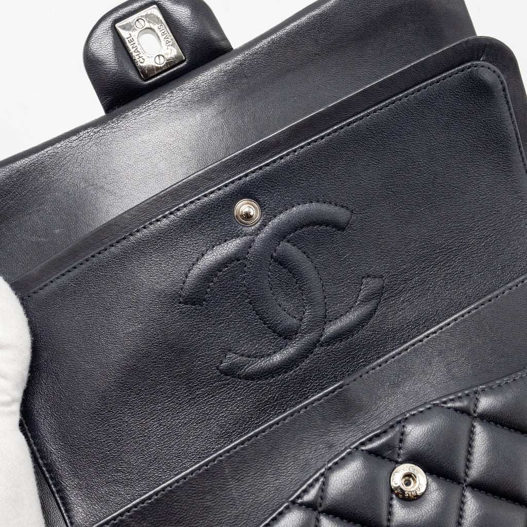 CHANEL MEDIUM CLASSIC DOUBLE FLAP BAG LAMBSKIN DARK BLUE SHW