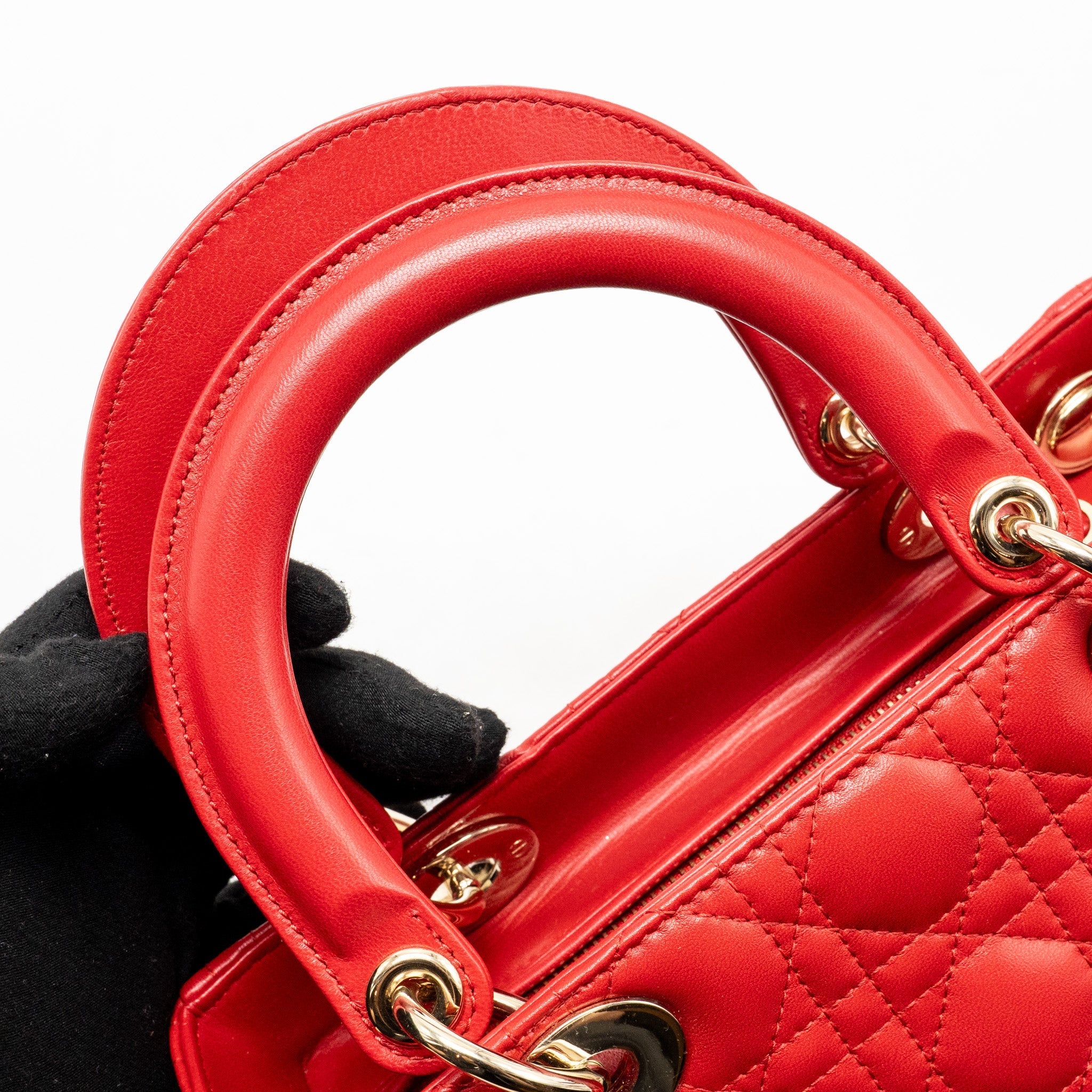 DIOR MEDIUM LADY DIOR LAMBSKIN RED LGHW
