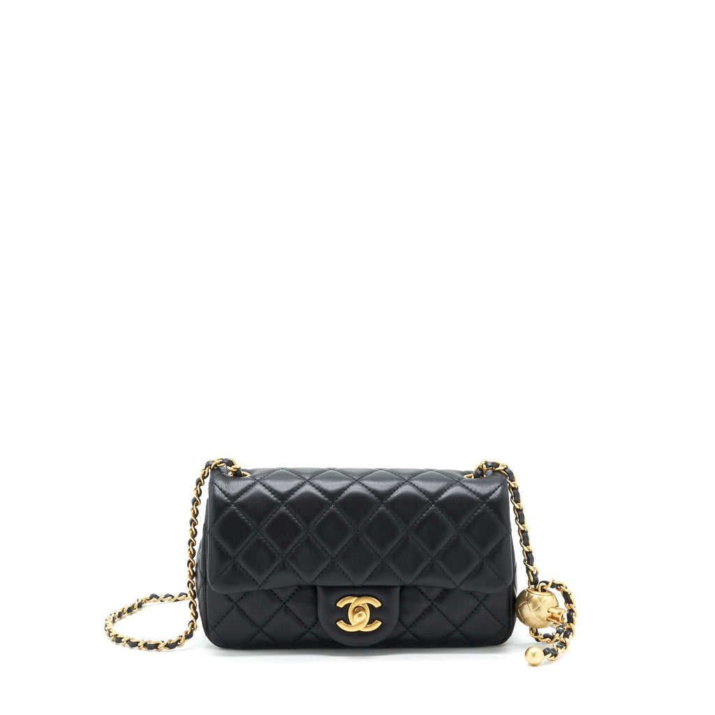 CHANEL PEARL CRUSH MINI RECTANGULAR FLAP BAG LAMBSKIN BLACK GHW (MICROCHIP)