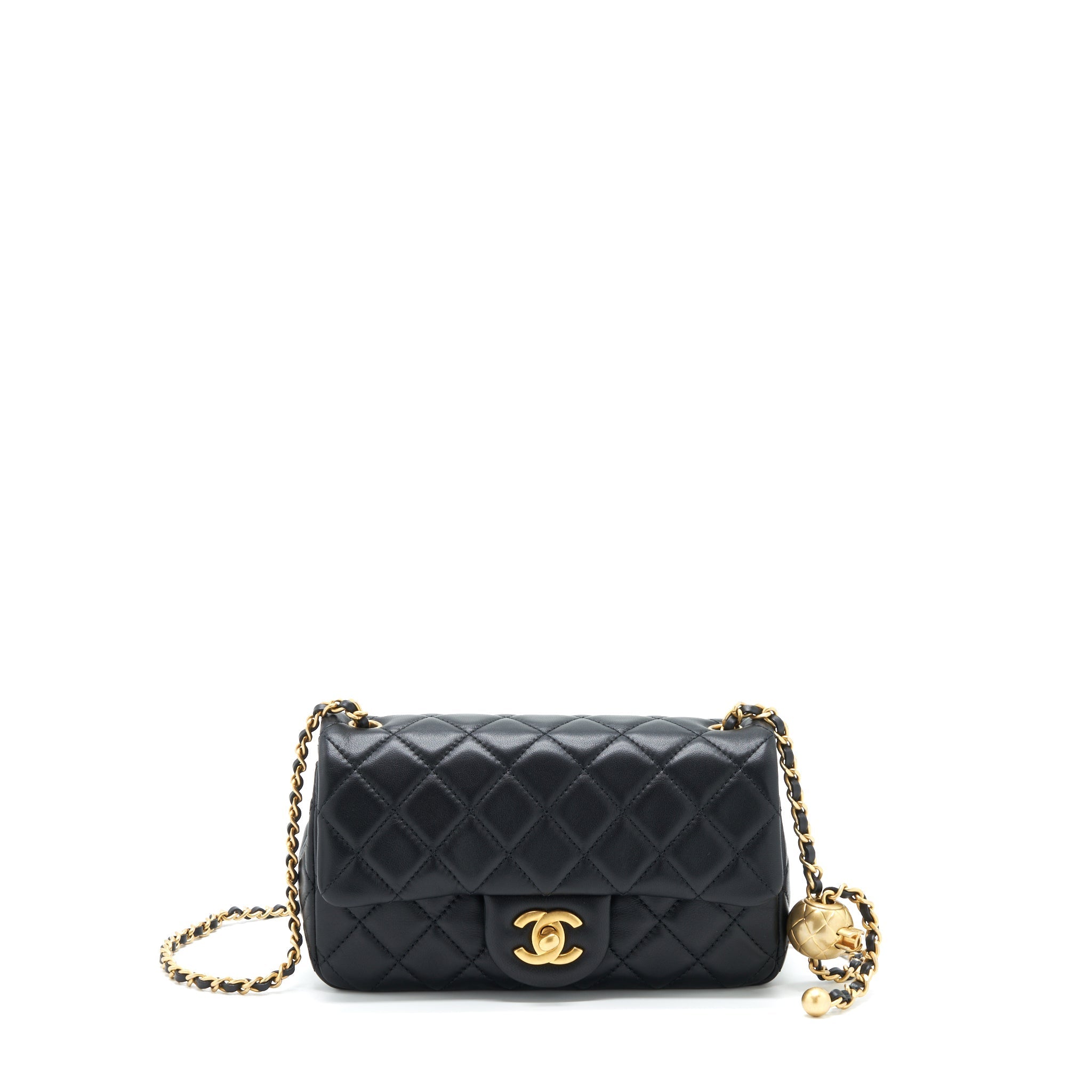 CHANEL PEARL CRUSH MINI RECTANGULAR FLAP BAG LAMBSKIN BLACK GHW (MICROCHIP)