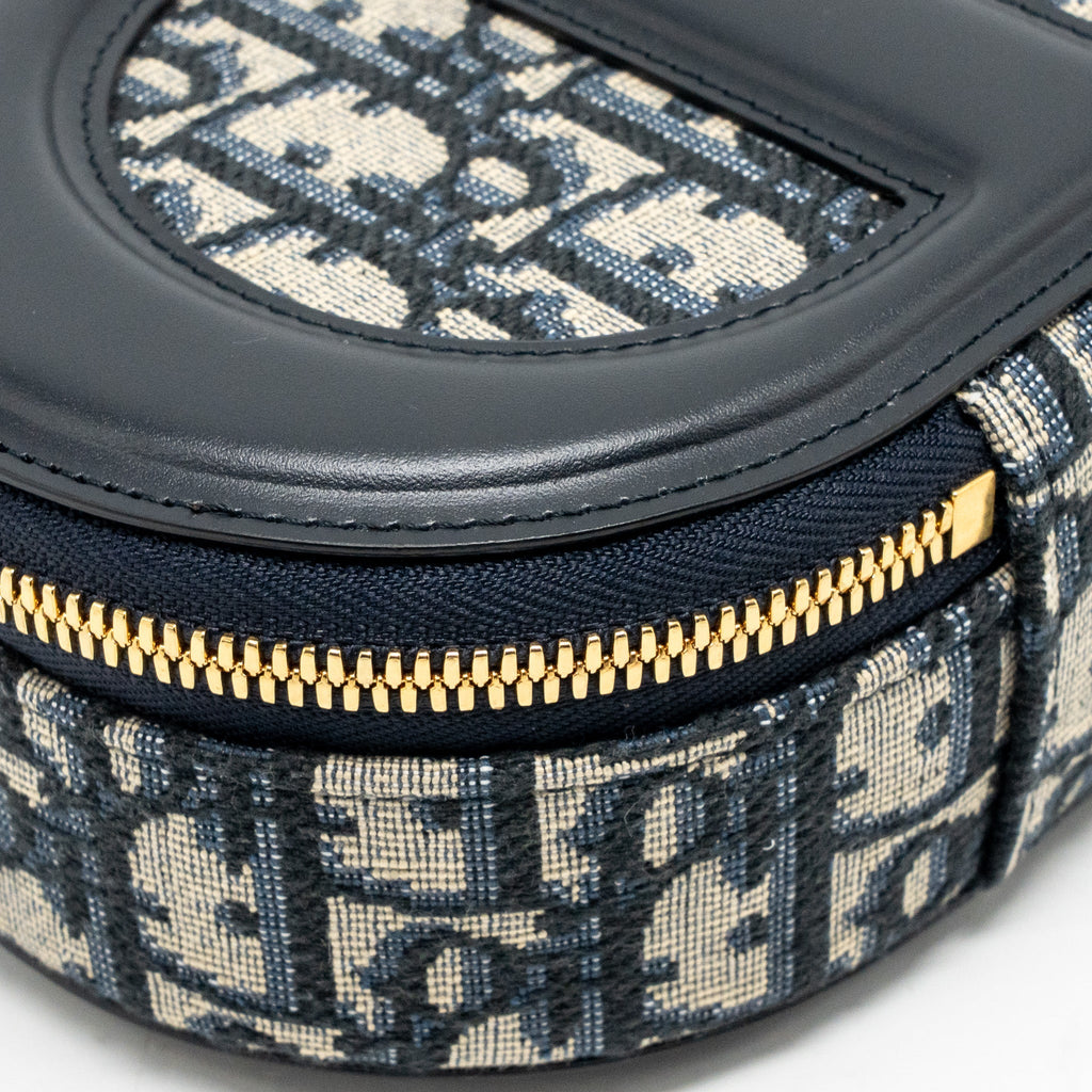DIOR CD SIGNATURE OVAL CAMERA BAG OBLIQUE JACQUARD BLUE GHW