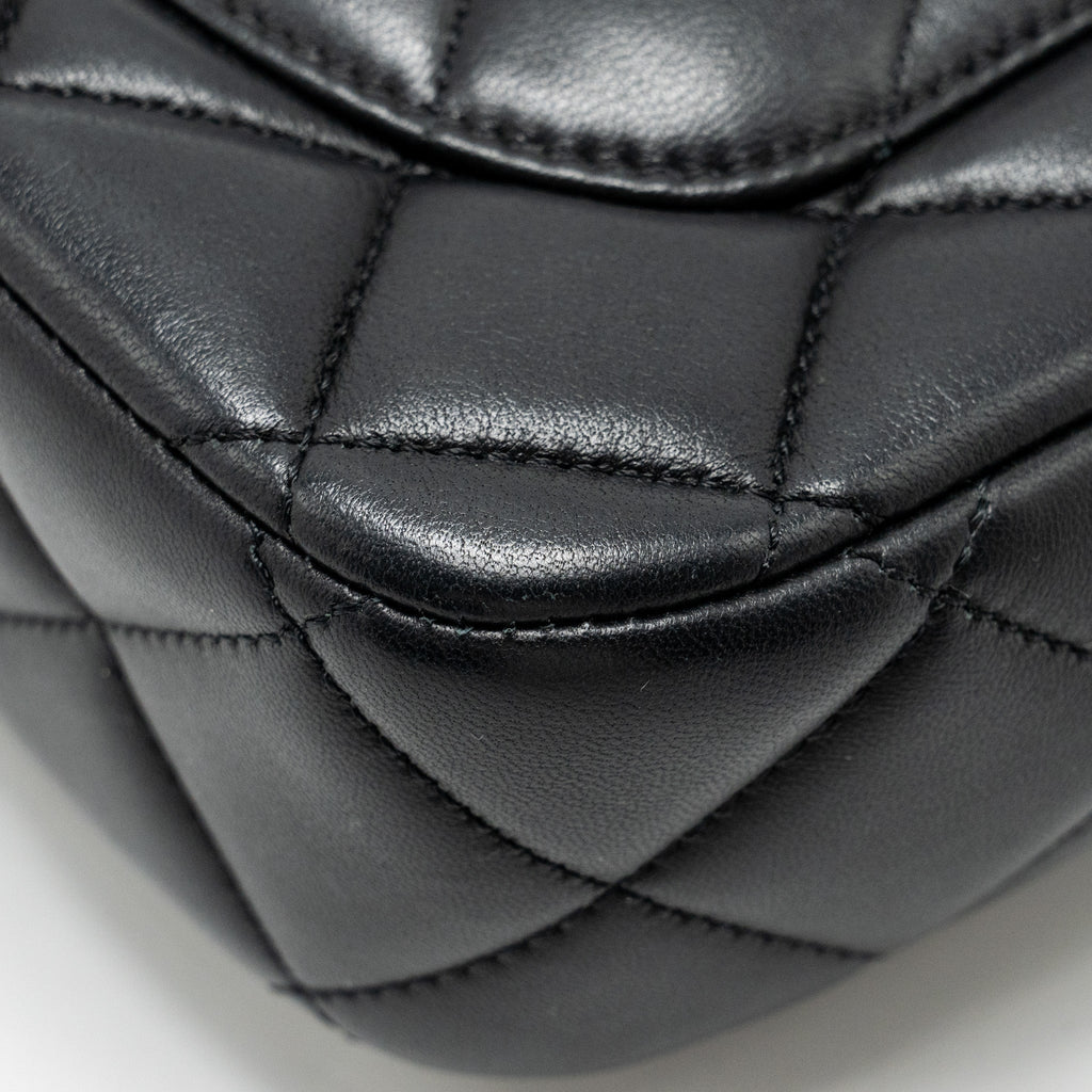 CHANEL QUILTED FLAP BAG WITH HEART CHARM CHAIN LAMBSKIN BLACK GHW (MICROCHIP)