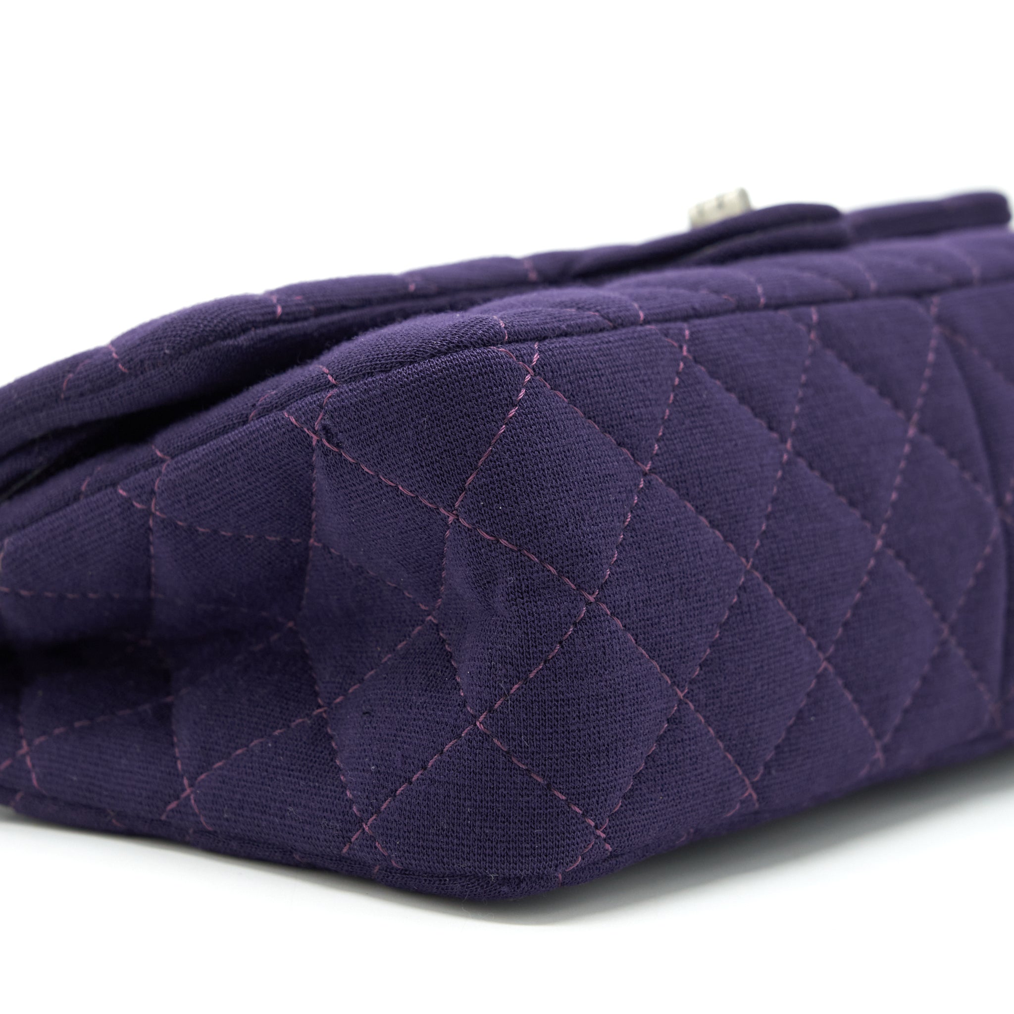 CHANEL 2.55 REISSUE 226 DOUBLE FLAP BAG FABRIC PURPLE RUTHENIUM SLIVER HARDWARE