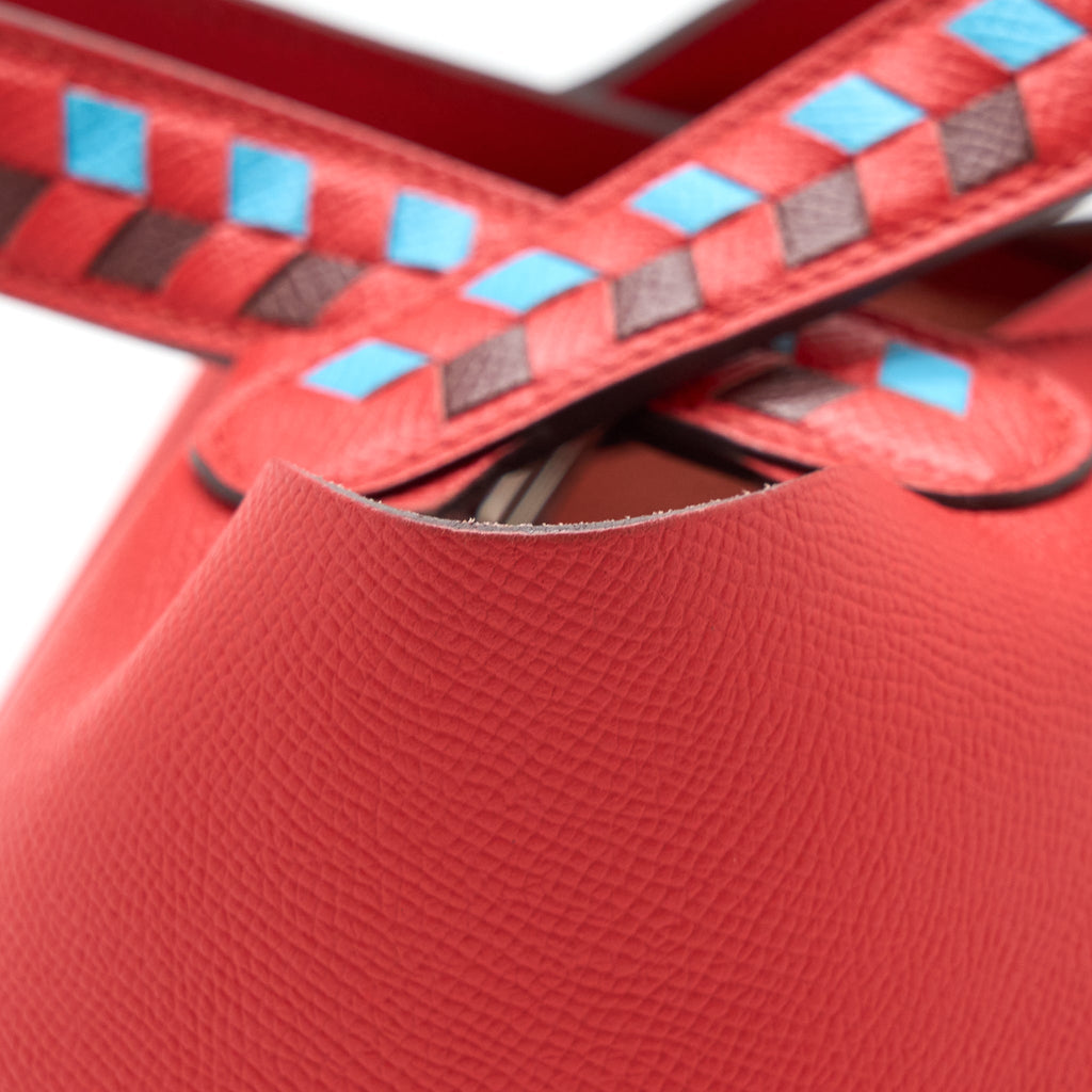 HERMES PICOTIN 18 LOCK BAG EPSOM RED WITH MULTI COLOUR HANDLE SHW