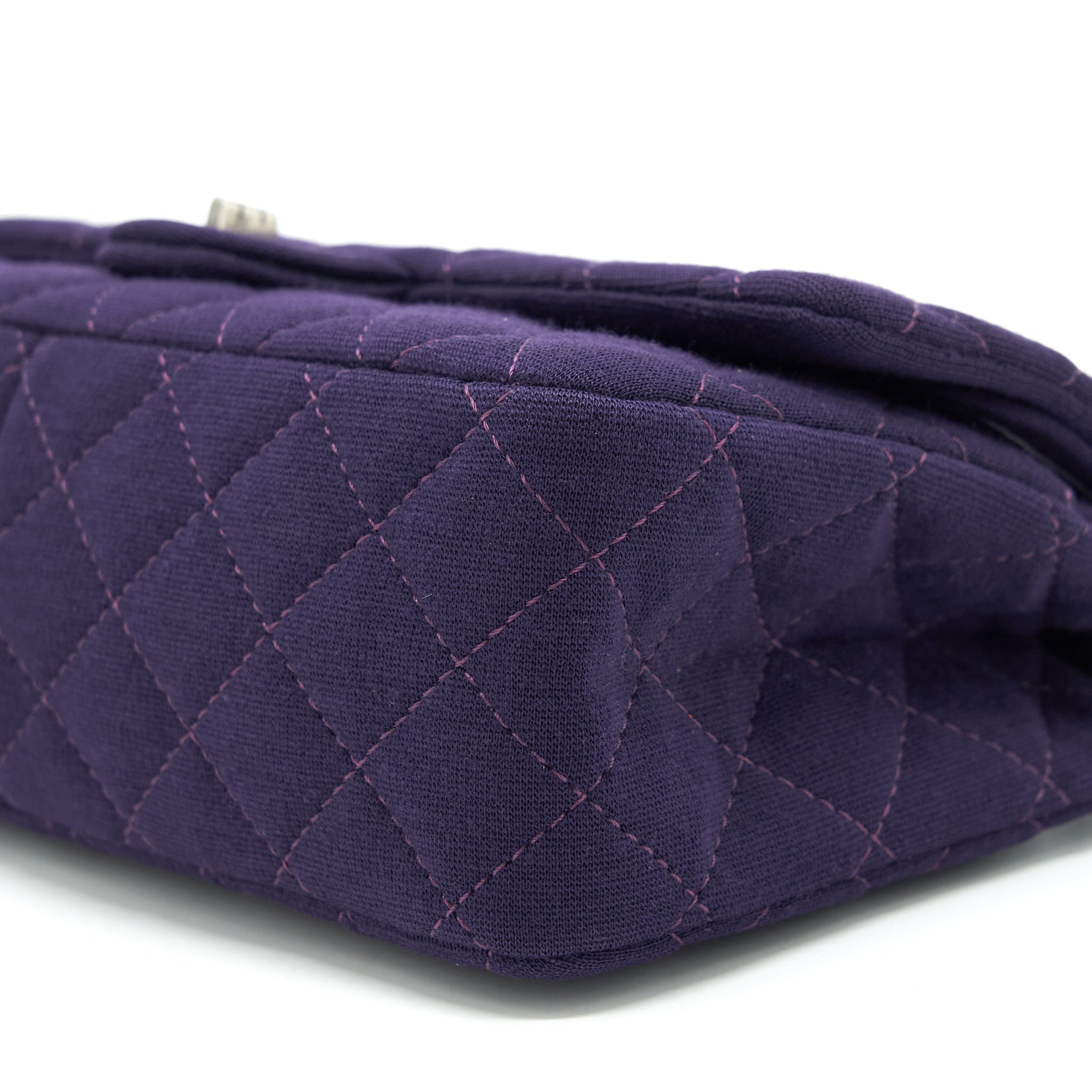CHANEL 2.55 REISSUE 226 DOUBLE FLAP BAG FABRIC PURPLE RUTHENIUM SLIVER HARDWARE