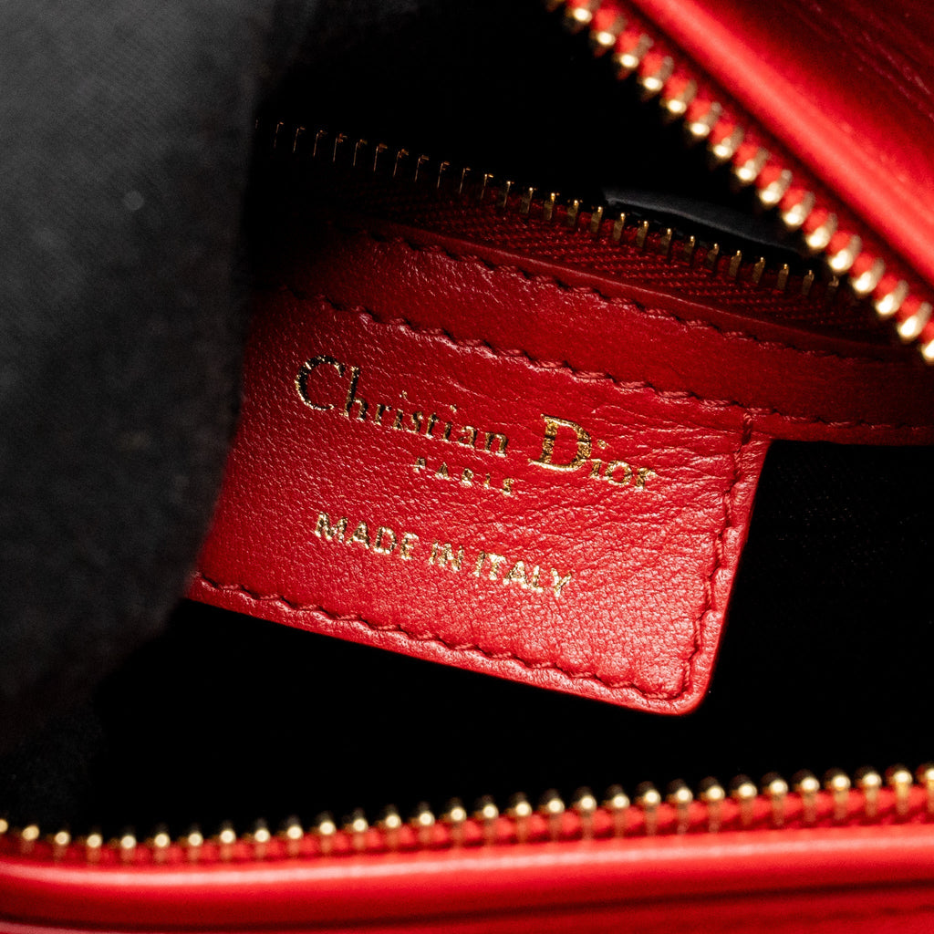 DIOR MEDIUM LADY DIOR LAMBSKIN RED LGHW