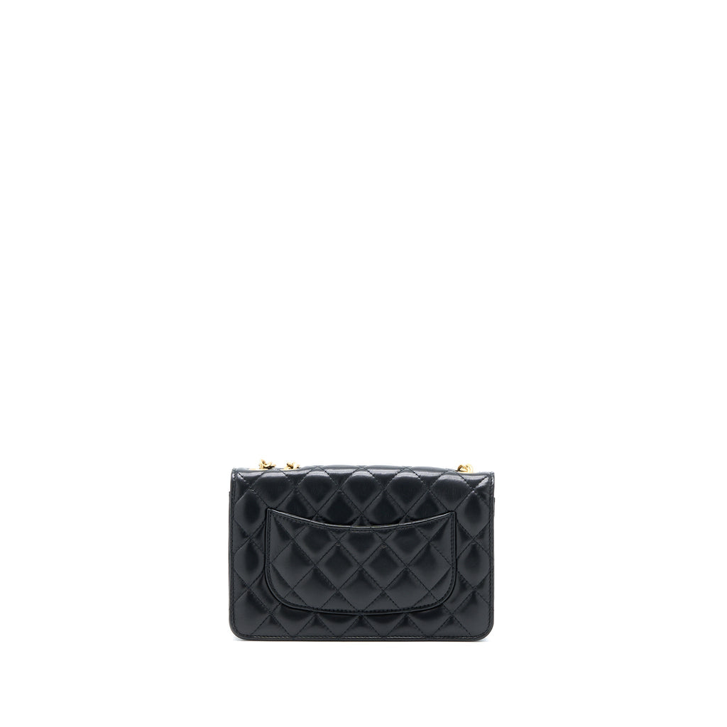 CHANEL 22K GOLD PILLAR WALLET ON CHAIN LAMBSKIN BLACK BRUSHED GHW(MICROCHIP)