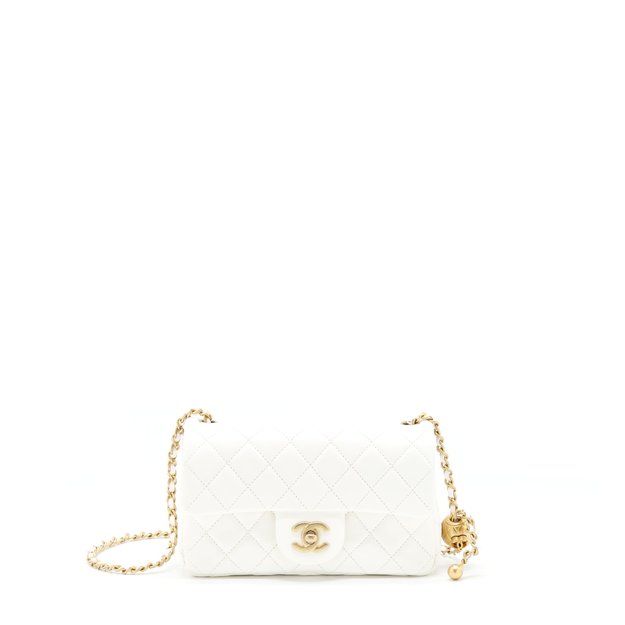 CHANEL MINI RECTANGULAR PEARL CRUSH WHITE GHW