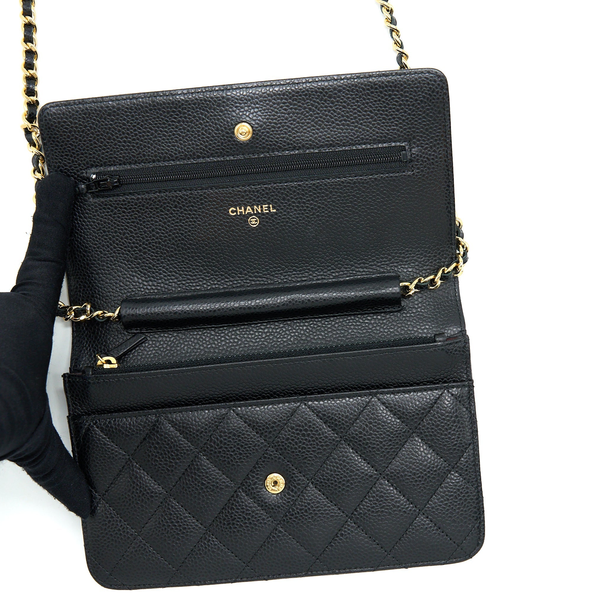 CHANEL CLASSIC WALLET ON CHAIN CAVIAR BLACK GHW