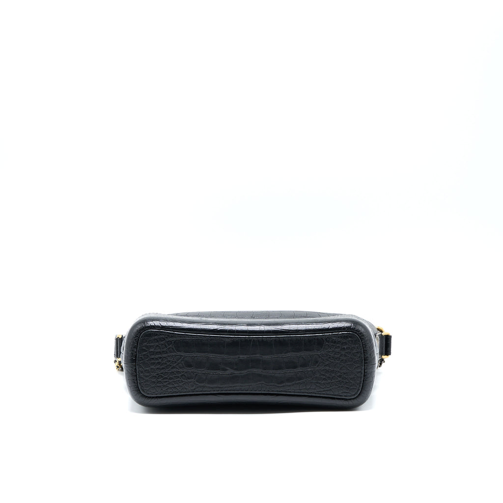 CHANEL LARGE GABRIELLE HOBO BAG CROC EMBOSSED CALFSKIN WITH LOGO STRAP BLACK MULTICOLOURED HARDWARE