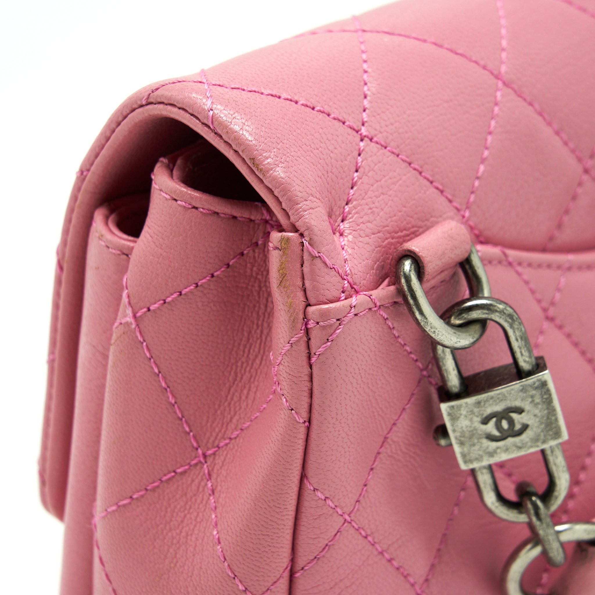 CHANEL QUILTED FLAP CROSS BODY BAG PINK WITH RUTHENIUM HARDWARE