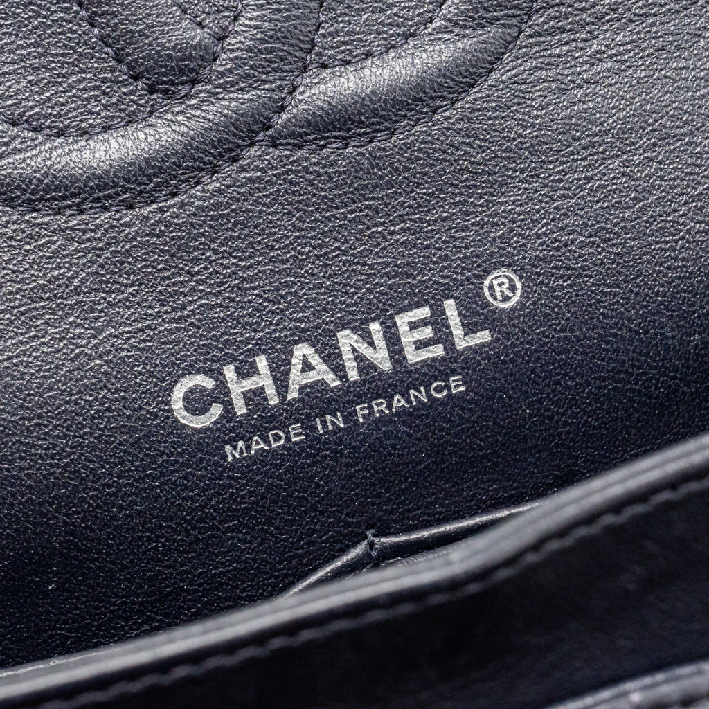 CHANEL MEDIUM CLASSIC DOUBLE FLAP BAG LAMBSKIN DARK BLUE SHW