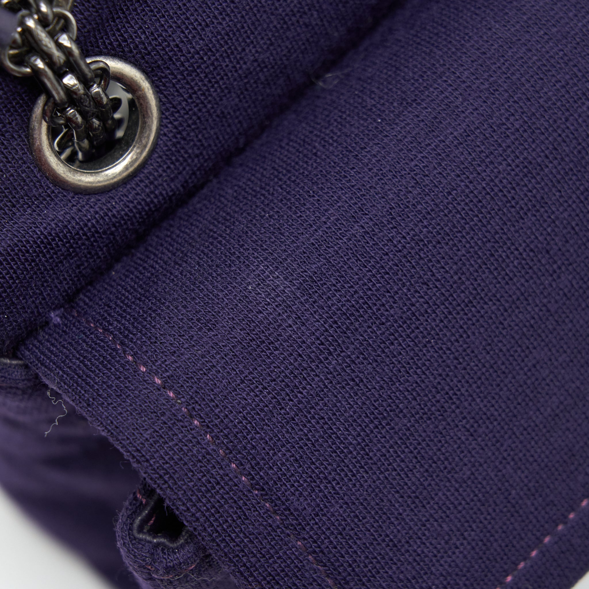 CHANEL 2.55 REISSUE 226 DOUBLE FLAP BAG FABRIC PURPLE RUTHENIUM SLIVER HARDWARE