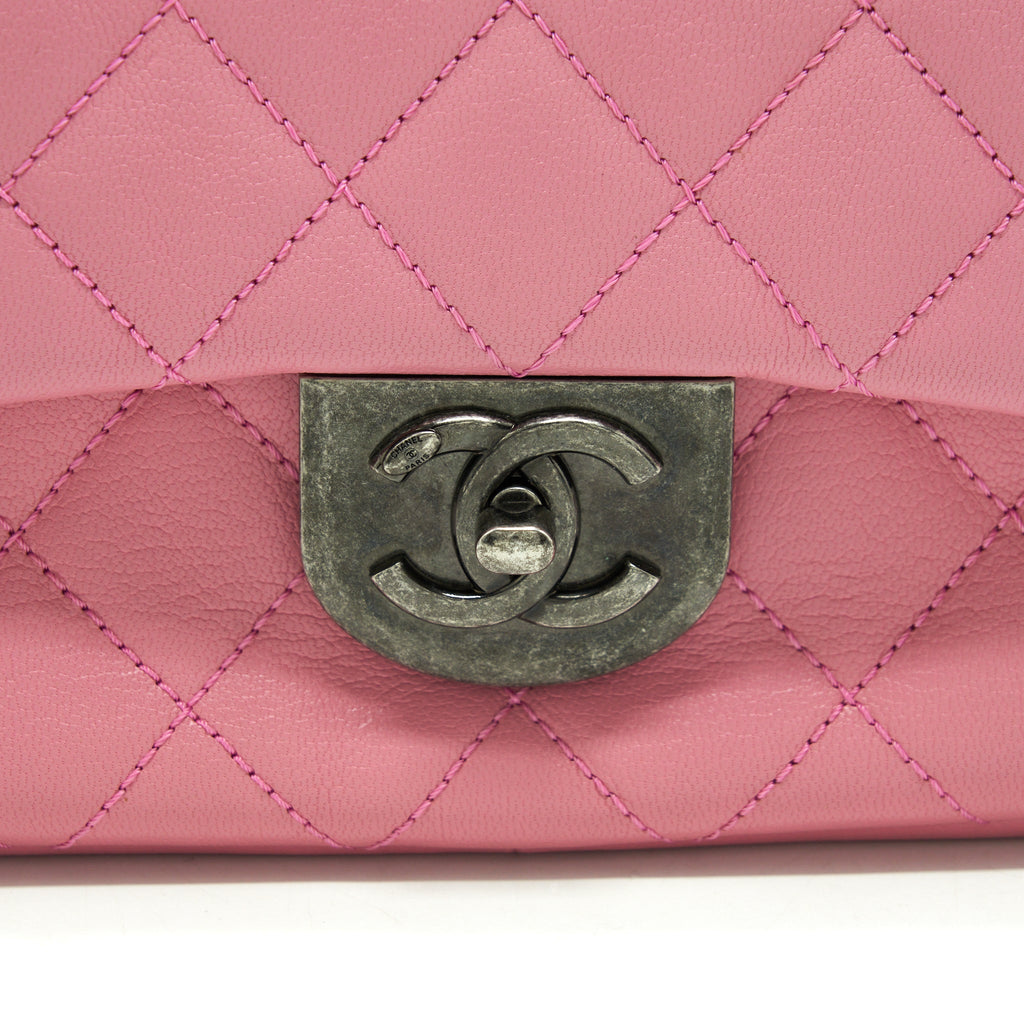 CHANEL QUILTED FLAP CROSS BODY BAG PINK WITH RUTHENIUM HARDWARE