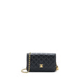 CHANEL PEARL CRUSH WALLET ON CHAIN LAMBSKIN BLACK BRUSHED GHW (MICROCHIP)