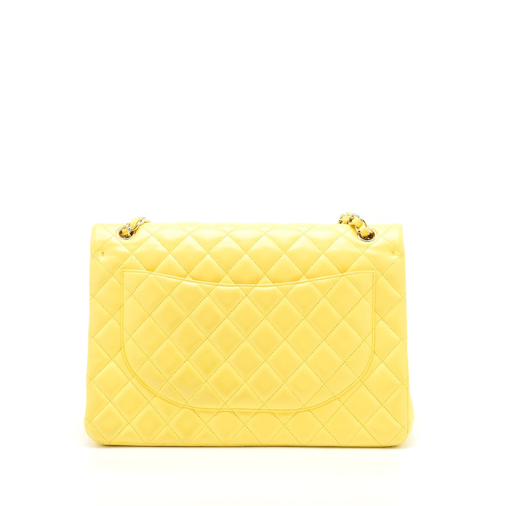 CHANEL MAXI CLASSIC DOUBLE FLAP BAG LAMBSKIN YELLOW LGHW