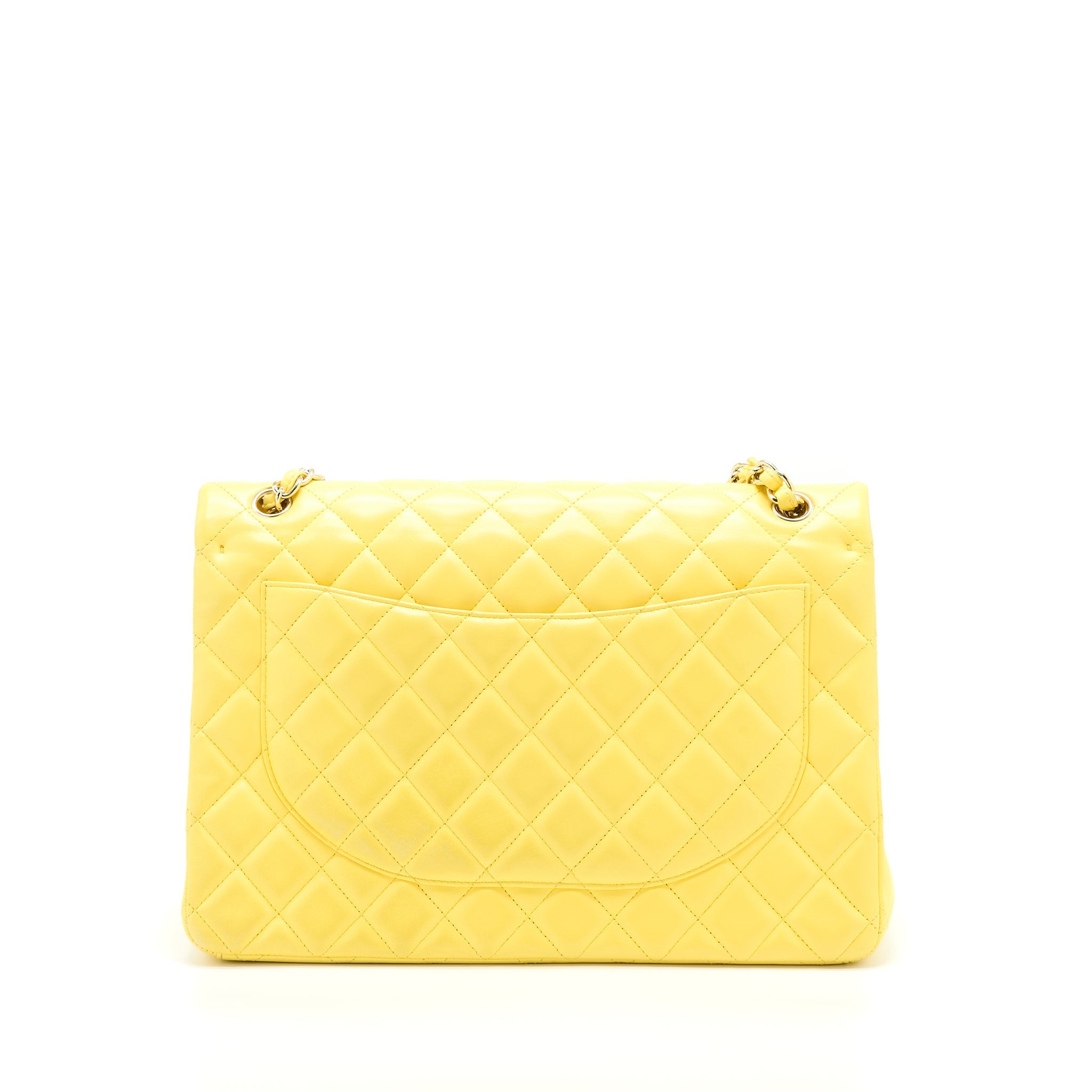 CHANEL MAXI CLASSIC DOUBLE FLAP BAG LAMBSKIN YELLOW LGHW